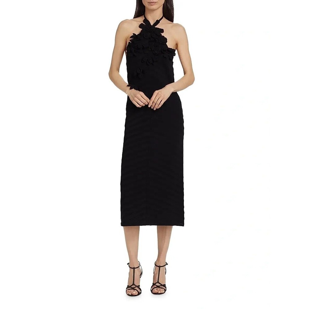 FIGUE women Black Ayellet Crochet Flower Halter Midi Sweater Dress sz Large $798